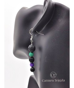 PENDIENTES DE LAVA, PLATEADOS, NEGRO, VERDE Y MORADO