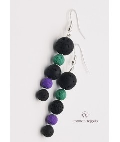 PENDIENTES DE LAVA, PLATEADOS, NEGRO, VERDE Y MORADO