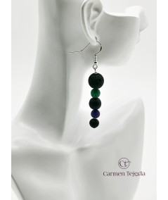 PENDIENTES DE LAVA, PLATEADOS, NEGRO, VERDE Y MORADO