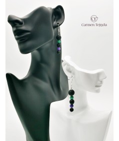 PENDIENTES DE LAVA, PLATEADOS, NEGRO, VERDE Y MORADO
