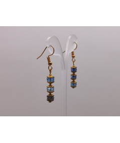 Pendientes Dorados de Cristal Azul de 3 elementos