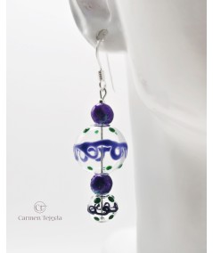 Pendientes de cerámica y cristal transparente