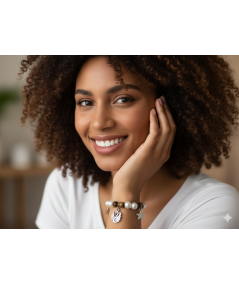 PULSERA DE PERLAS DE CRISTAL Y OJO DE TIGRE
