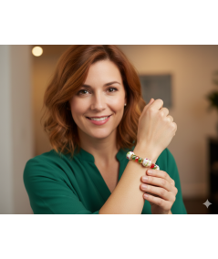 PULSERA DE CERÁMICA Y CRISTAL FACETADO VERDE Y ROJO