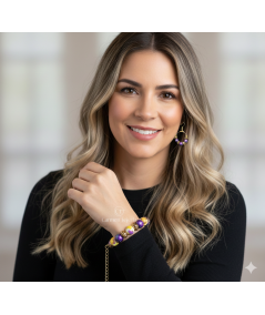 PULSERA DORADA DE CERÁMICA AMARILLA Y MORADA