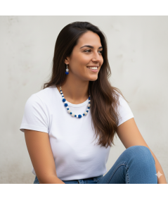 CONJUNTO DE COLLAR Y PENDIENTES DE LAVA, AZUL Y BLANCO