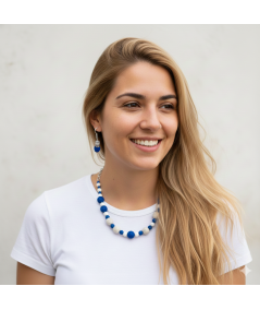 CONJUNTO DE COLLAR Y PENDIENTES DE LAVA, AZUL Y BLANCO