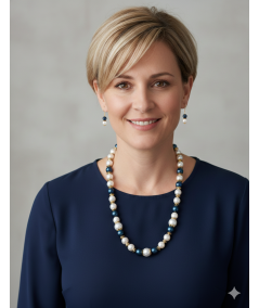 COLLAR Y PENDIENTES DE PERLAS DE CRISTAL AZUL Y BLANCO