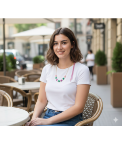 COLLAR DE PERLAS DE CRISTAL Y LAVA COLOR ROSA Y VERDE