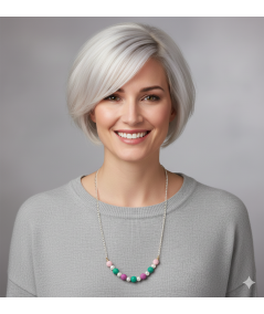 COLLAR DE PERLAS DE CRISTAL Y LAVA COLOR ROSA Y VERDE