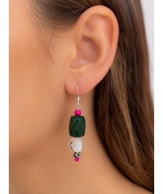PENDIENTES DE ABALORIOS DE CRISTAL Y PERLAS DE CRISTAL FUCSIA