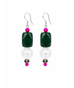 PENDIENTES DE ABALORIOS DE CRISTAL Y PERLAS DE CRISTAL FUCSIA