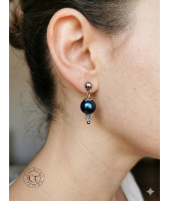 PENDIENTES DE PERLAS DE CRISTAL AZUL CON FLOR