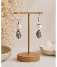 PENDIENTES DE PERLAS DE CRISTAL BLANCAS Y ZAMAK