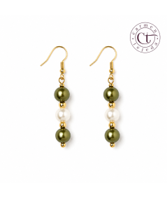 PENDIENTES DE NÁCAR Y PERLAS DE CRISTAL VERDE