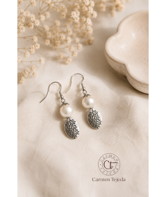 PENDIENTES DE PERLAS DE CRISTAL BLANCAS Y ZAMAK