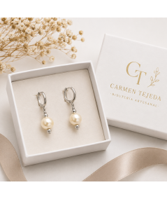 Pendientes de perlas de cristal Swarovski Beige