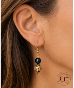 Pendientes de perlas de cristal azul y blanco