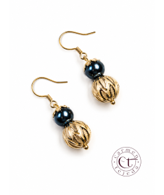 Pendientes de perlas de cristal azul y blanco