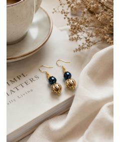 Pendientes de perlas de cristal azul y blanco