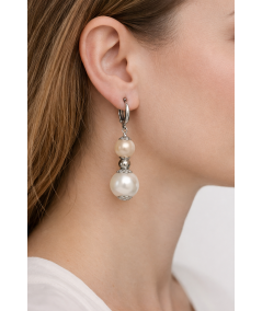 Pendientes de perlas de cristal Swarovski Beige y Blanco