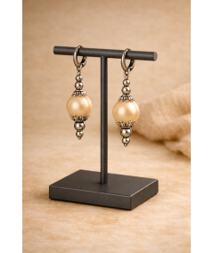 Pendientes plateados de perlas de cristal Swarovski Beige