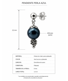 PENDIENTES DE PERLAS DE CRISTAL AZUL CON FLOR