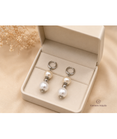 Pendientes de perlas de cristal Swarovski Beige y Blanco