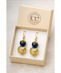 Pendientes de perlas de cristal azul y blanco