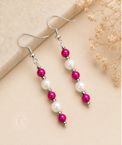 PENDIENTES DE NÁCAR Y PERLA DE CRISTAL FUCSIA