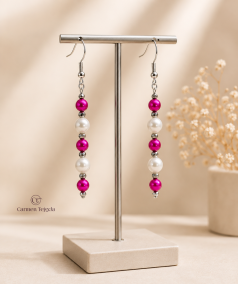 PENDIENTES DE NÁCAR Y PERLA DE CRISTAL FUCSIA