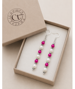 PENDIENTES DE NÁCAR Y PERLA DE CRISTAL FUCSIA