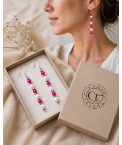 PENDIENTES DE NÁCAR Y PERLA DE CRISTAL FUCSIA