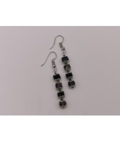 Pendientes de Cristal facetado Negro y Gris. 4 elementos