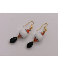 Pendientes de Cristal de Murano Blanco, Naranja y Negro